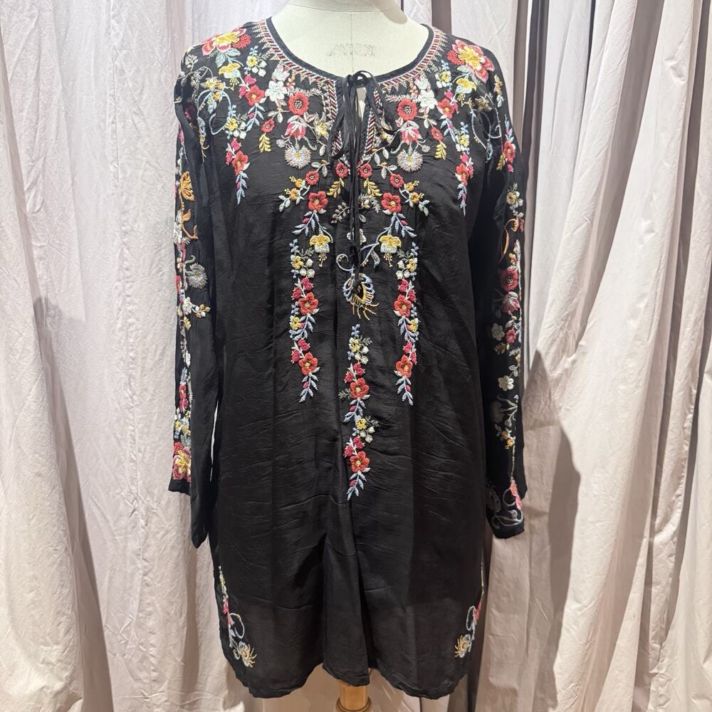 Johnny Was Heavily Embroidered Cupro Dress L